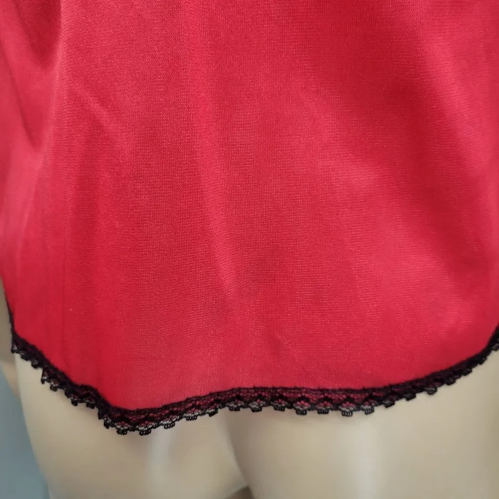 Juliana Vintage Red Nylon and Black Lace Matching Skirt / Cami Set Valentine's